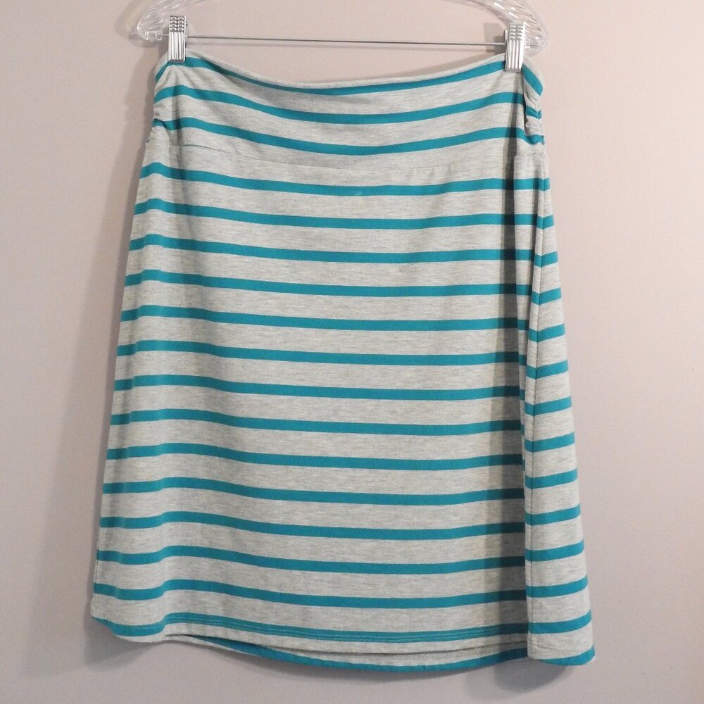 2/$15 Faded Glory Maxi Skirt A-line Teal and Gray Print Size L (12/14) Striped